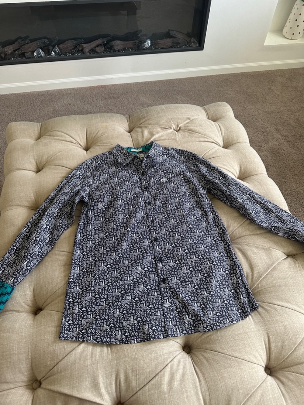 Ariat Navy and White Geometric Button-Down Shirt